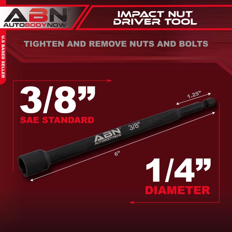 ABN 3/8 IN Impact Nut Driver Tool - SAE 6 IN Long Shank Nut Driver Bits Magnetic Tip Sockets  1/4 IN Hex Shank - Image 2